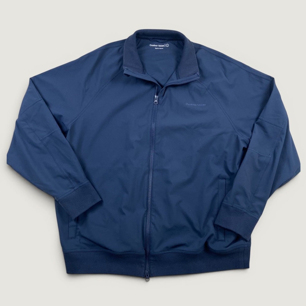 Outdoor Voices Mens L Track Jacket‎ Navy Blue Full Zip Recycled 299874